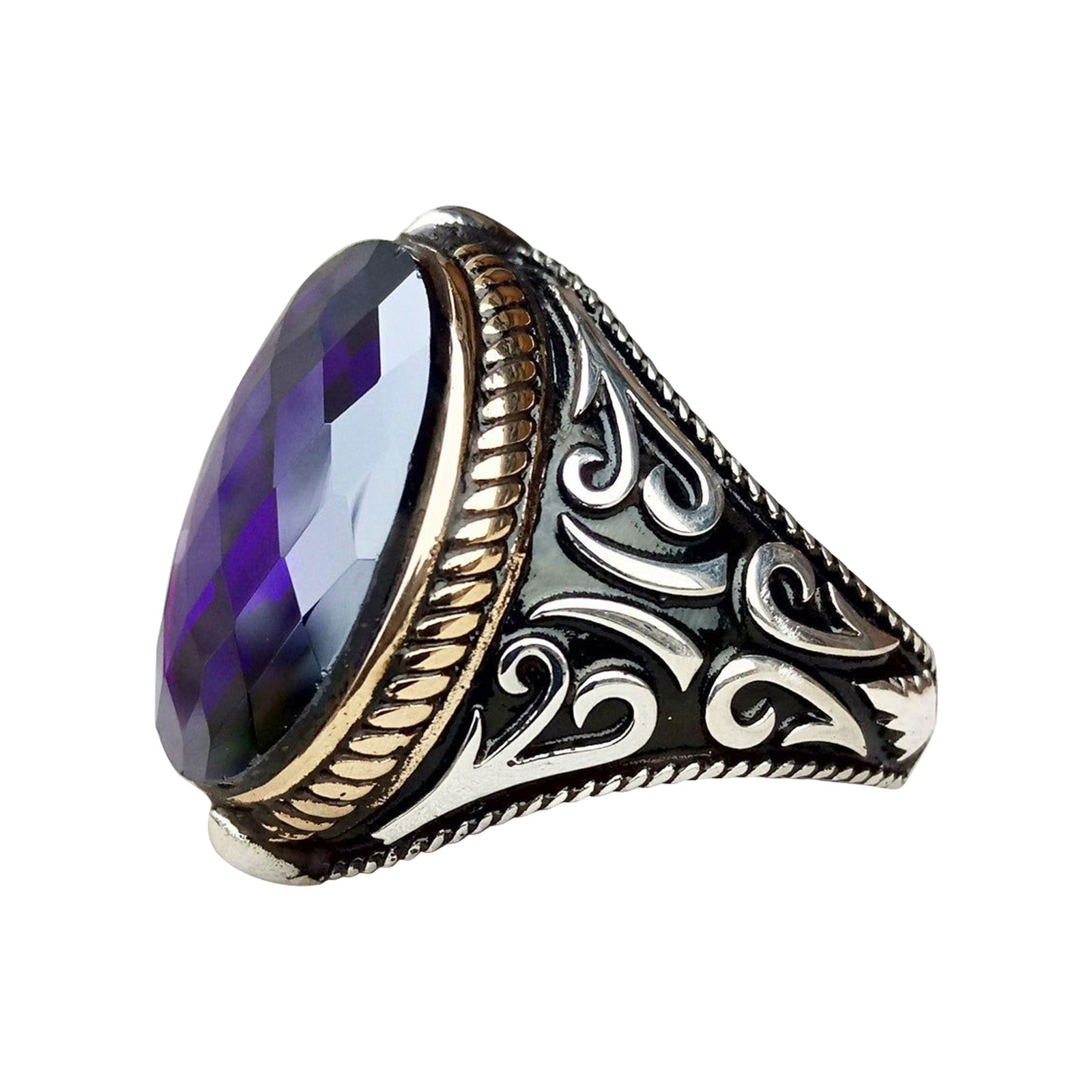 thumbnail image 4 of Moda Elegante Púrpura Piedra Anillo Joyería Anillo de compromiso para las mujeres y los hombres, 4 of 8